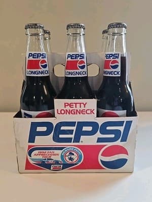 Richard Petty 1992 Fan Appreciation Tour 6 Pack Long Neck Pepsi Bottles UNOPENED