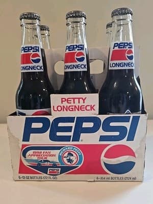 Richard Petty 1992 Fan Appreciation Tour 6 Pack Long Neck Pepsi Bottles UNOPENED - Thumbnail 3