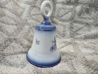 Vintage Royal Mosa Blue & White Porcelain Dutch Windmill Bell - Thumbnail 2