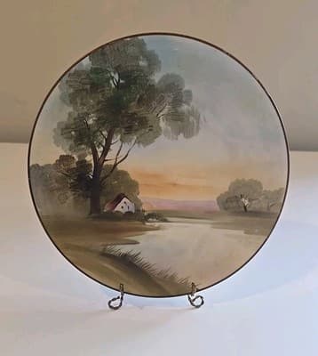 House On Lake Hand Painted Small Decor Plate Noritake Japan M Stamp - Thumbnail 2