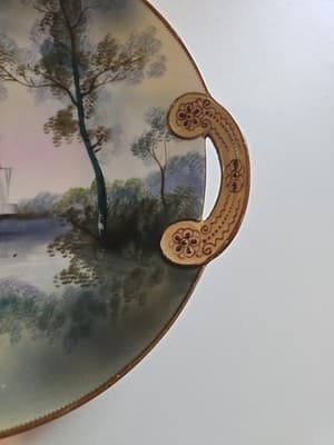 Antique Noritake Hand Painted Handle Plate with Moriage Windmill 7" - Thumbnail 2