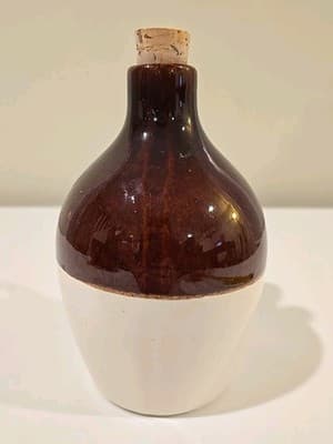 6 inch Brown and Tan Stoneware Jug Pottery - Thumbnail 3