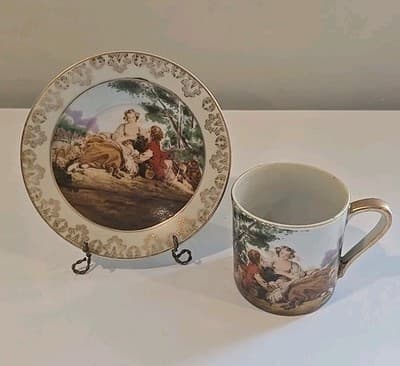 Vintage Ardalt Lenwile China Hand Painted Cup and Saucer ROMANTIC Style #7334 - Thumbnail 2