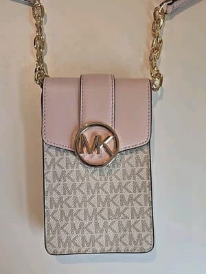 NWOT Michael Kors Carmen Small Logo Smartphone Crossbody Bag Blush Signature - Thumbnail 3