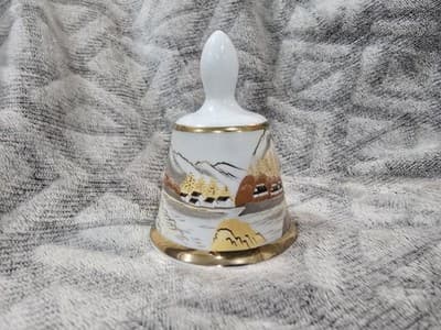 Kiyomasa Japan Porcelain Bell Gold Trim House River Scene - Thumbnail 4