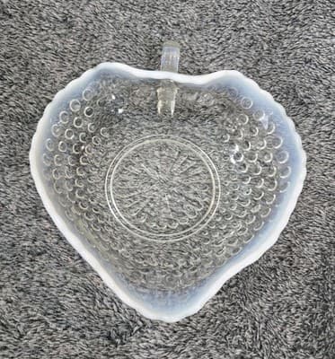 Vintage Anchor Hocking Heart Dish Moonstone Opalescent Hobnail 8" Collectible