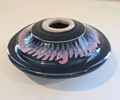 Studio Art Bay Pottery Vase Purple And Blue Signed 6" Diameter