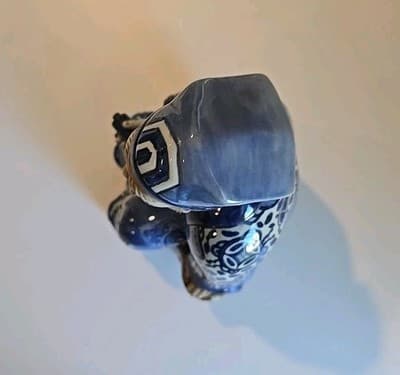 13" Vintage Japanese Kutani Porcelain Old Man Figurine Figure Blue & White - Thumbnail 7