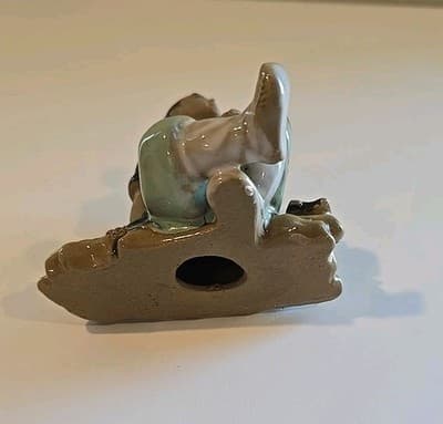 Ceramic Mud Man Figurine Sitting on Log 4" - Thumbnail 6