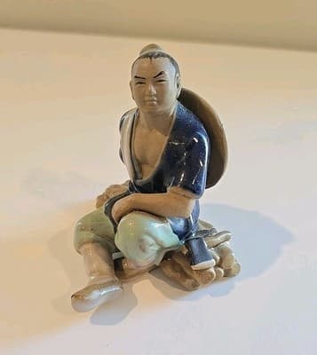 Ceramic Mud Man Figurine Sitting on Log 4" - Thumbnail 2