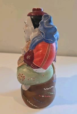 Japan Kamotsuru Sake Decanter Ebisu God of Fisherman Hiroshima Hand Painted 9.5" - Thumbnail 6
