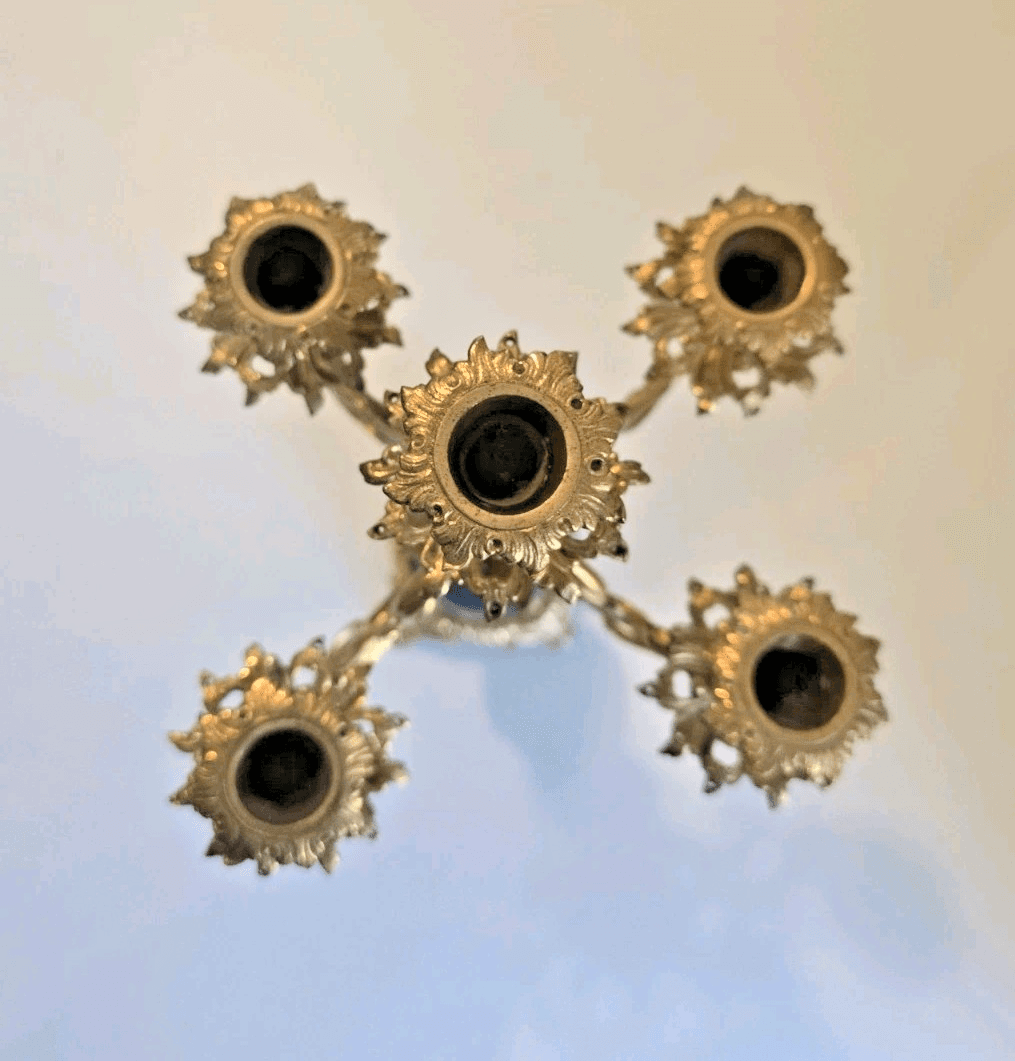 Antique French Louis XVI Style Gold Gilt Coblat Blue Porcelain 5-Arm Candelabra - Thumbnail 9