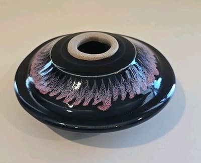 Studio Art Bay Pottery Vase Purple And Blue Signed 6" Diameter - Thumbnail 2