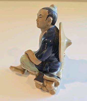 Ceramic Mud Man Figurine Sitting on Log 4" - Thumbnail 4
