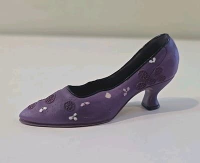Vintage Miniature High Heeled Shoe Pump Nostalgia Resin Purple Pink & Maroon