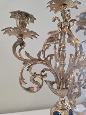 Antique French Louis XVI Style Gold Gilt Coblat Blue Porcelain 5-Arm Candelabra - Thumbnail 10