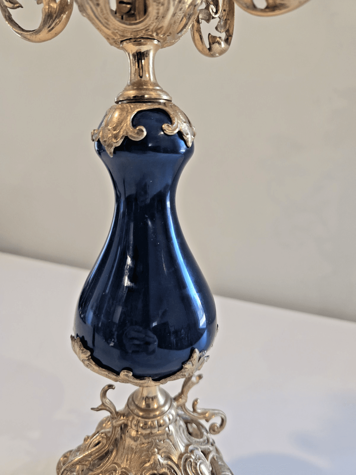 Antique French Louis XVI Style Gold Gilt Coblat Blue Porcelain 5-Arm Candelabra - Thumbnail 11
