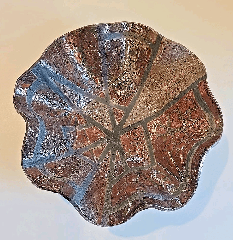 Exquisite Handmade 2013 Kras Matte Raku Art Pottery Lobe Scalloped Bowl - Thumbnail 3