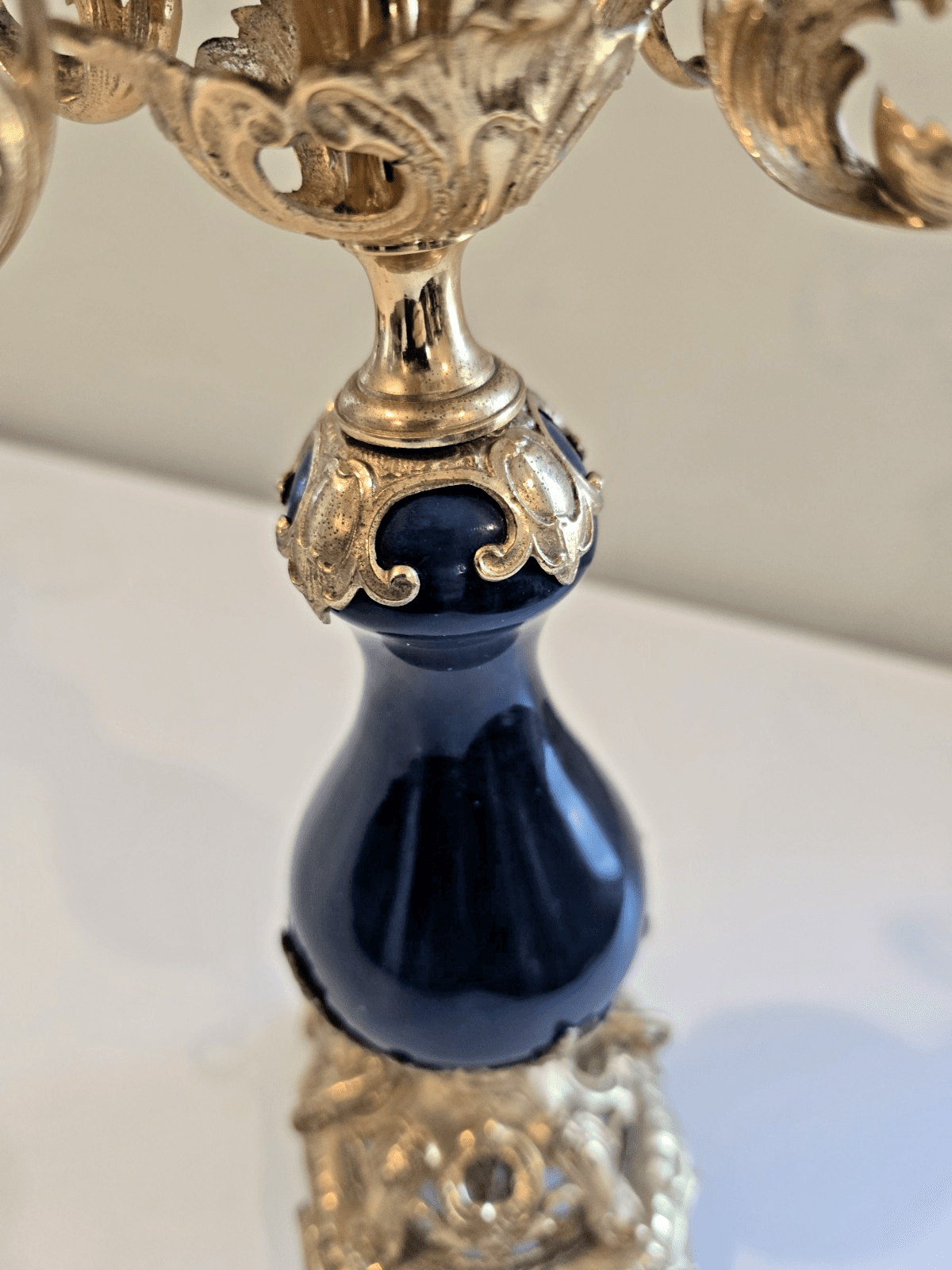 Antique French Louis XVI Style Gold Gilt Coblat Blue Porcelain 5-Arm Candelabra - Thumbnail 13