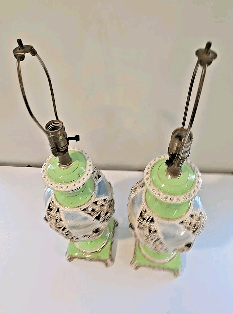Pair of D'indri Capodimonte Italian Porcelain Lamp Brass Base Hand Painted 29" - Thumbnail 8