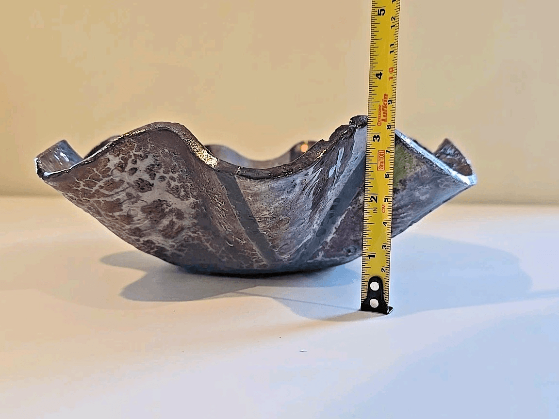 Exquisite Handmade 2013 Kras Matte Raku Art Pottery Lobe Scalloped Bowl - Thumbnail 5