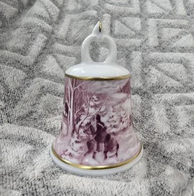 Porcelain Christmas Bell Horse & Carriage Winter Scene Kaiser W Germany 3.25"H