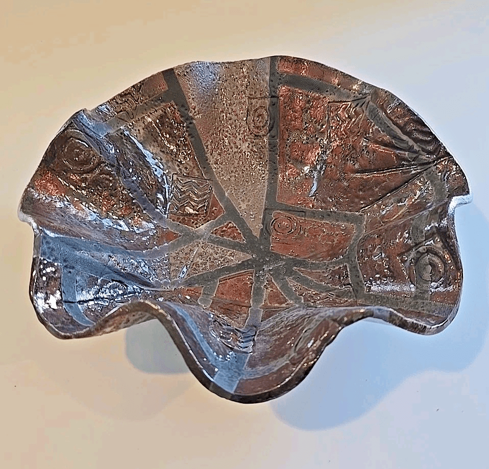 Exquisite Handmade 2013 Kras Matte Raku Art Pottery Lobe Scalloped Bowl