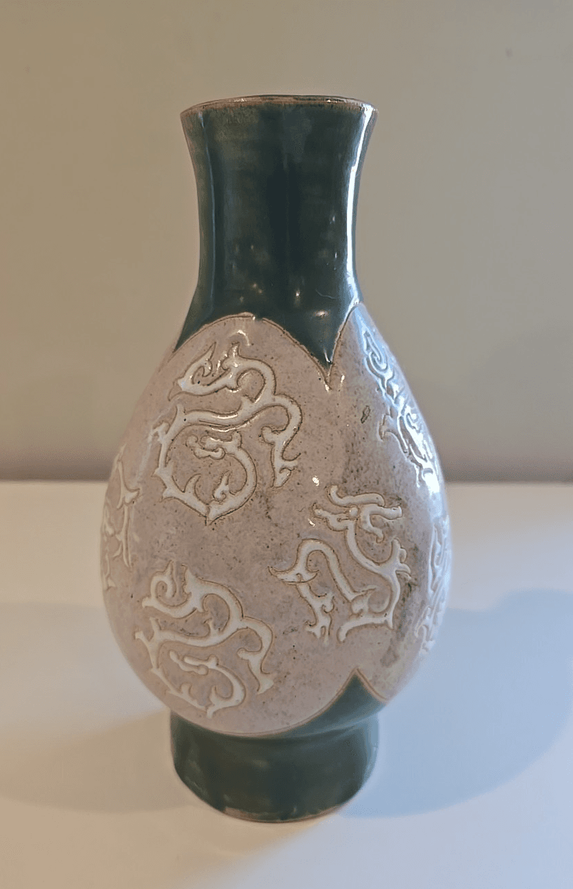 Antique 19th c Chinese Celadon Glaze Porcelain Vase 9" Republic - Thumbnail 4