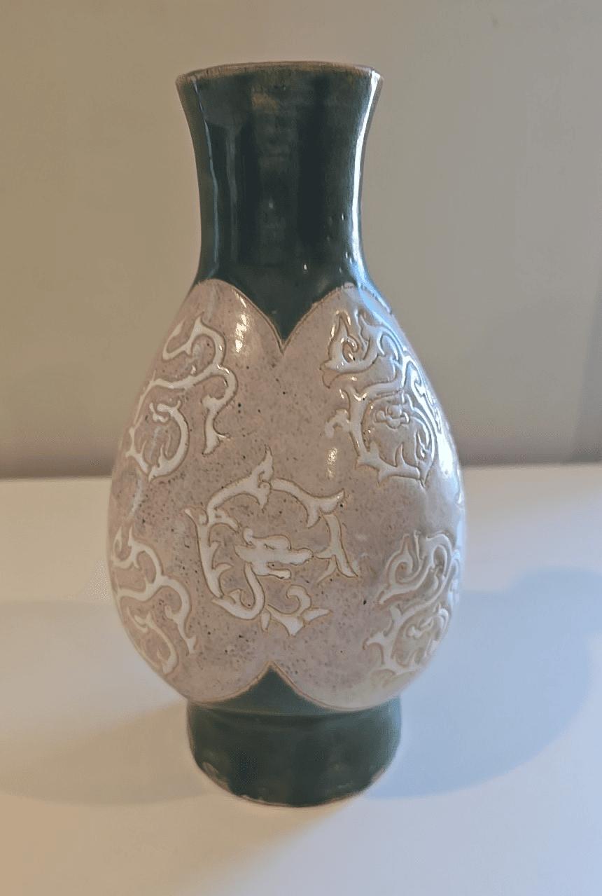 Antique 19th c Chinese Celadon Glaze Porcelain Vase 9" Republic - Thumbnail 3