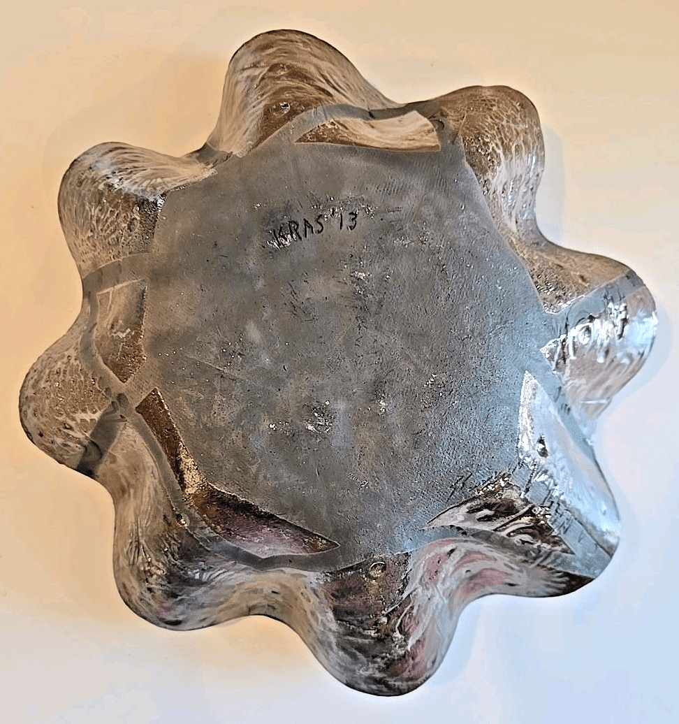 Exquisite Handmade 2013 Kras Matte Raku Art Pottery Lobe Scalloped Bowl - Thumbnail 7