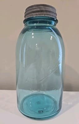 VTG Aqua Blue Ball "Perfect Mason" Jar 9" Tall with Zinc Lid