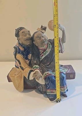 Vintage Porcelain Asian Couple Figure Man Brushing Woman's Hair - Thumbnail 2