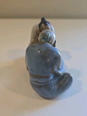 Chinese Mudman Glazed Clay Pottery Figurine Asian Men Playing Mahjong Signed - Thumbnail 5