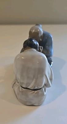 Chinese Mudman Glazed Clay Pottery Figurine Asian Men Playing Mahjong Signed - Thumbnail 3