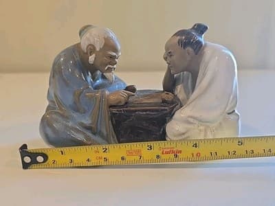 Chinese Mudman Glazed Clay Pottery Figurine Asian Men Playing Mahjong Signed - Thumbnail 8