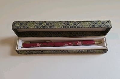 Vintage Chinese Cloisonne Ballpoint Pen in Box Pink Floral Flowers
