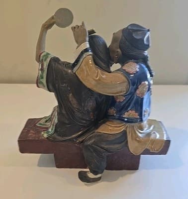 Vintage Porcelain Asian Couple Figure Man Brushing Woman's Hair - Thumbnail 6