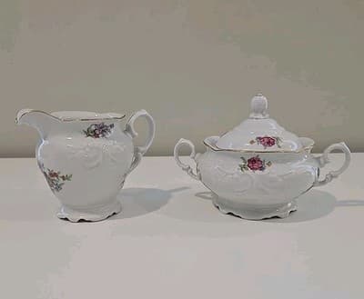 Vintage Walbrzych Creamer and Sugar Set- Meisen Flower