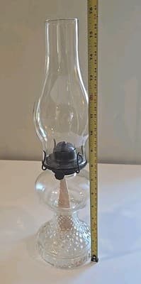 Vintage Queen Anne Clear Glass Hobnail Hurricane Oil Lamp Scovill Mfg - Thumbnail 9