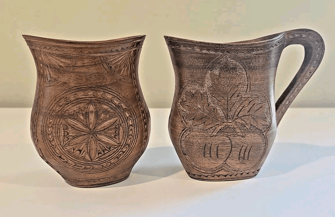 Vintage Yugoslavian Wooden Ceremonial Shepherd Cup Pitcher Hand Carved Folk Art - Thumbnail 4