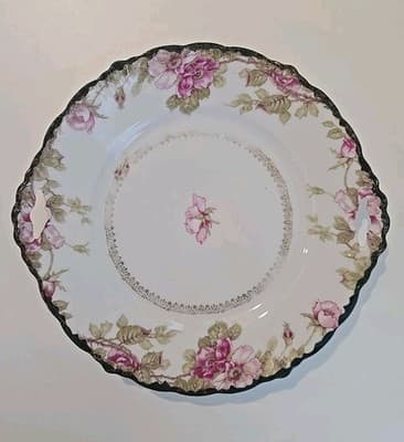 JTC Malmaison Jager Thomas & Co 10.5" Plate Pink Flowers c 1872-1898 - Thumbnail 5
