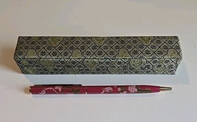 Vintage Chinese Cloisonne Ballpoint Pen in Box Pink Floral Flowers - Thumbnail 2