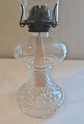 Vintage Queen Anne Clear Glass Hobnail Hurricane Oil Lamp Scovill Mfg - Thumbnail 2