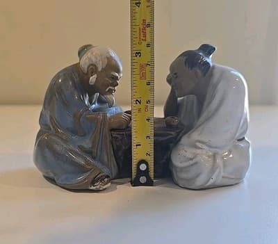 Chinese Mudman Glazed Clay Pottery Figurine Asian Men Playing Mahjong Signed - Thumbnail 9