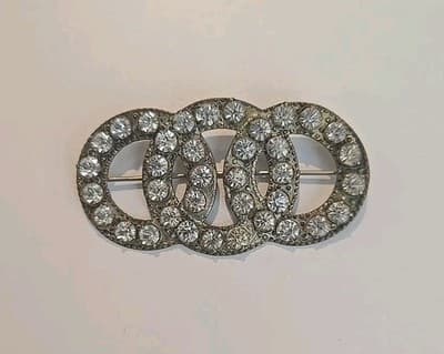 Vintage 1900s Infinity Colorless Rhinestone Wedding Brooch Bridal Marriage - Thumbnail 2