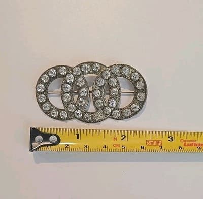 Vintage 1900s Infinity Colorless Rhinestone Wedding Brooch Bridal Marriage - Thumbnail 3