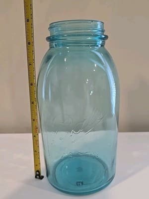 VTG Aqua Blue Ball "Perfect Mason" Jar 9" Tall with Zinc Lid - Thumbnail 5