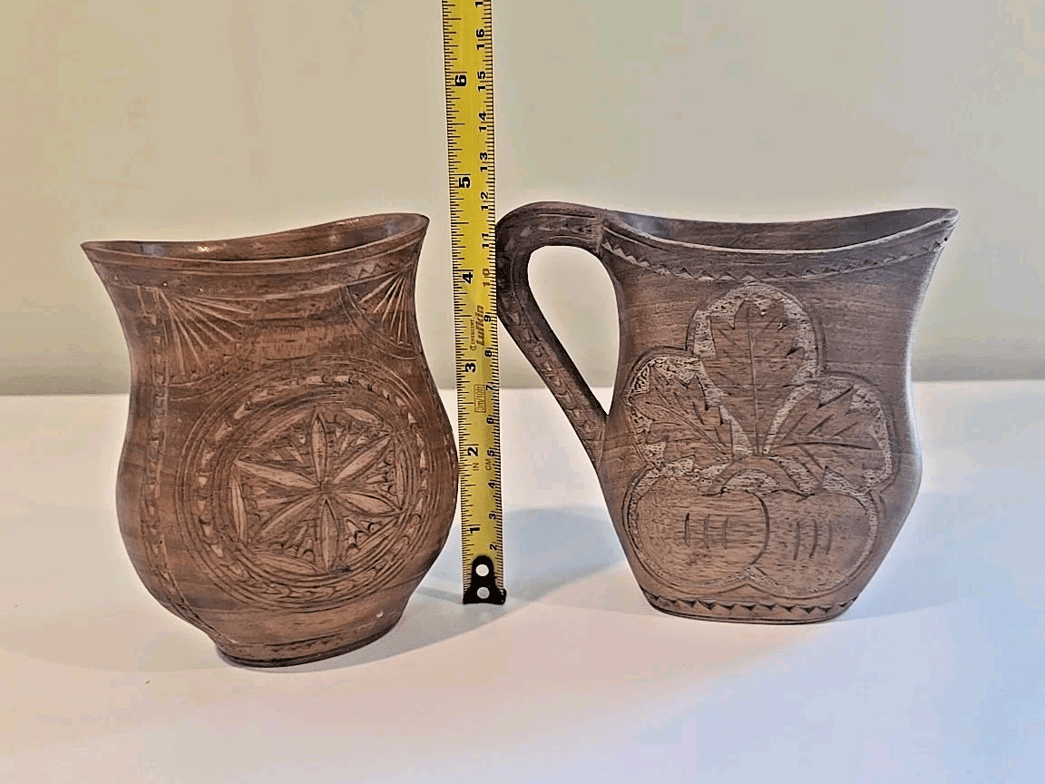 Vintage Yugoslavian Wooden Ceremonial Shepherd Cup Pitcher Hand Carved Folk Art - Thumbnail 2