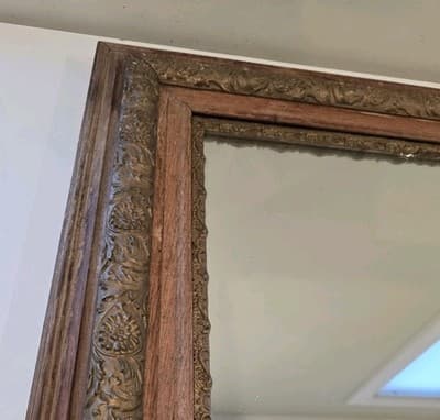 Antique Eastlake Style Solid Oak and Giltwood Double Frame Mirror c 1890s - Thumbnail 4