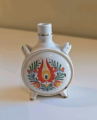 Kalocsa Hungarian motif handpainted Flask 3 3/4 by 5 1/2" with gold trim